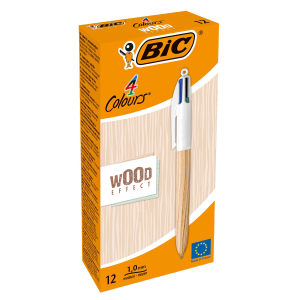 BIC 4 COLOURS WOOD EFFECT PENNA A SFERA TRATTO 1 mm COLORI ASSORTITI CONF 12 Pz.